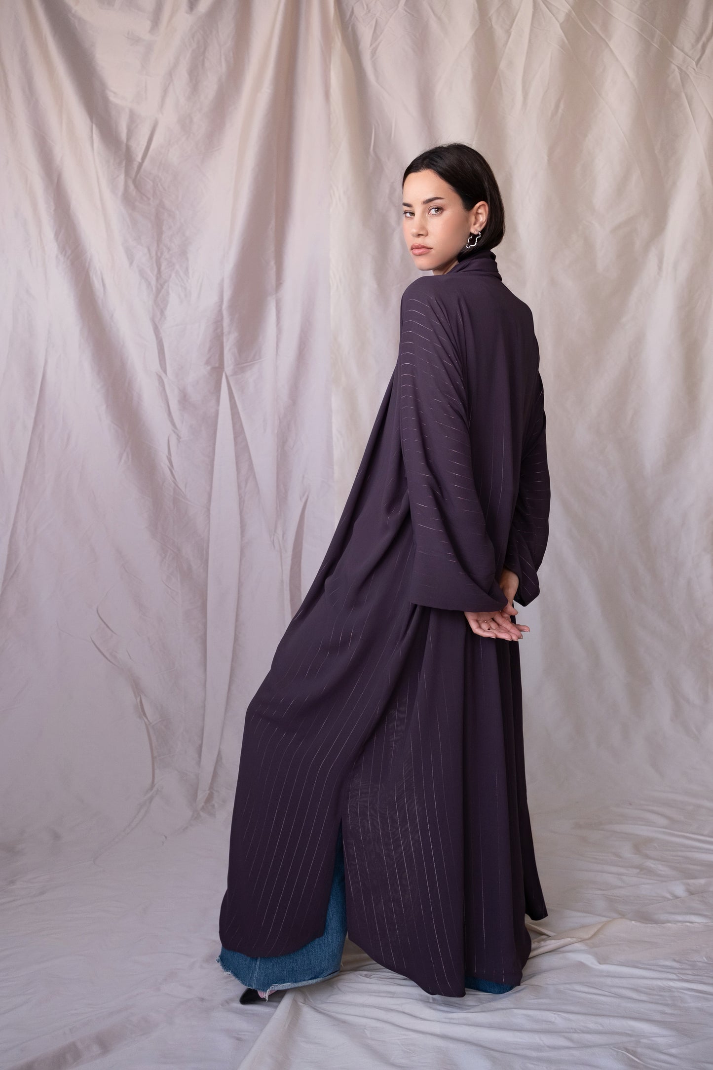 the metallic lines abaya - powder purple