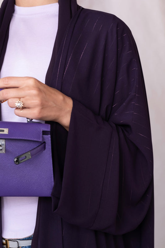 the metallic lines abaya - dark purple