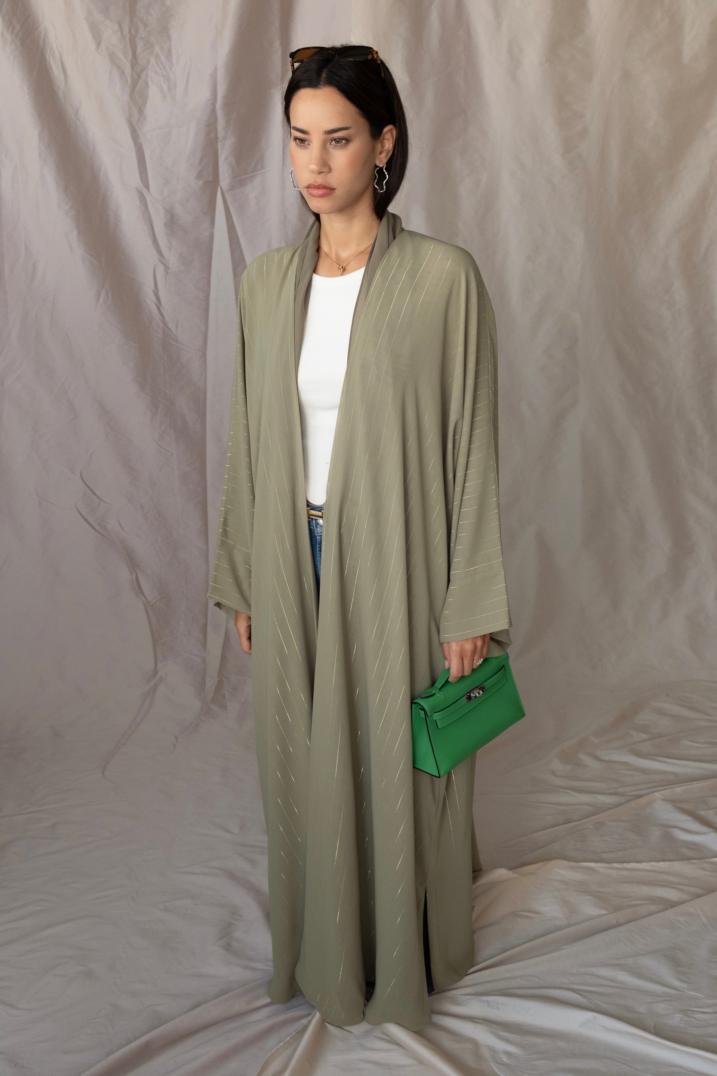 the metallic lines abaya - pistachio icecream