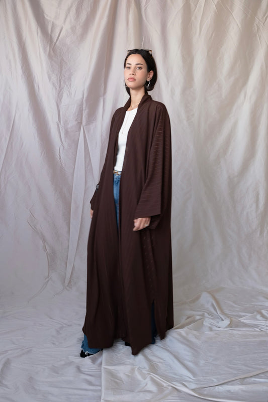 the metallic lines abaya - dark brown
