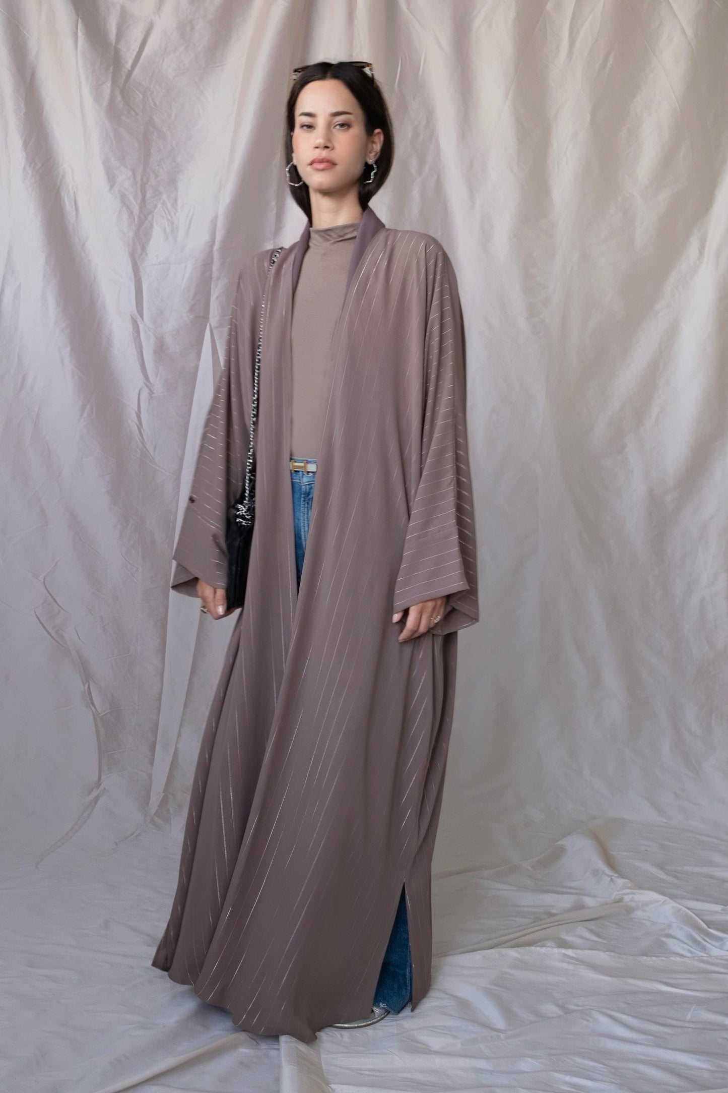 the metallic lines abaya - mauve