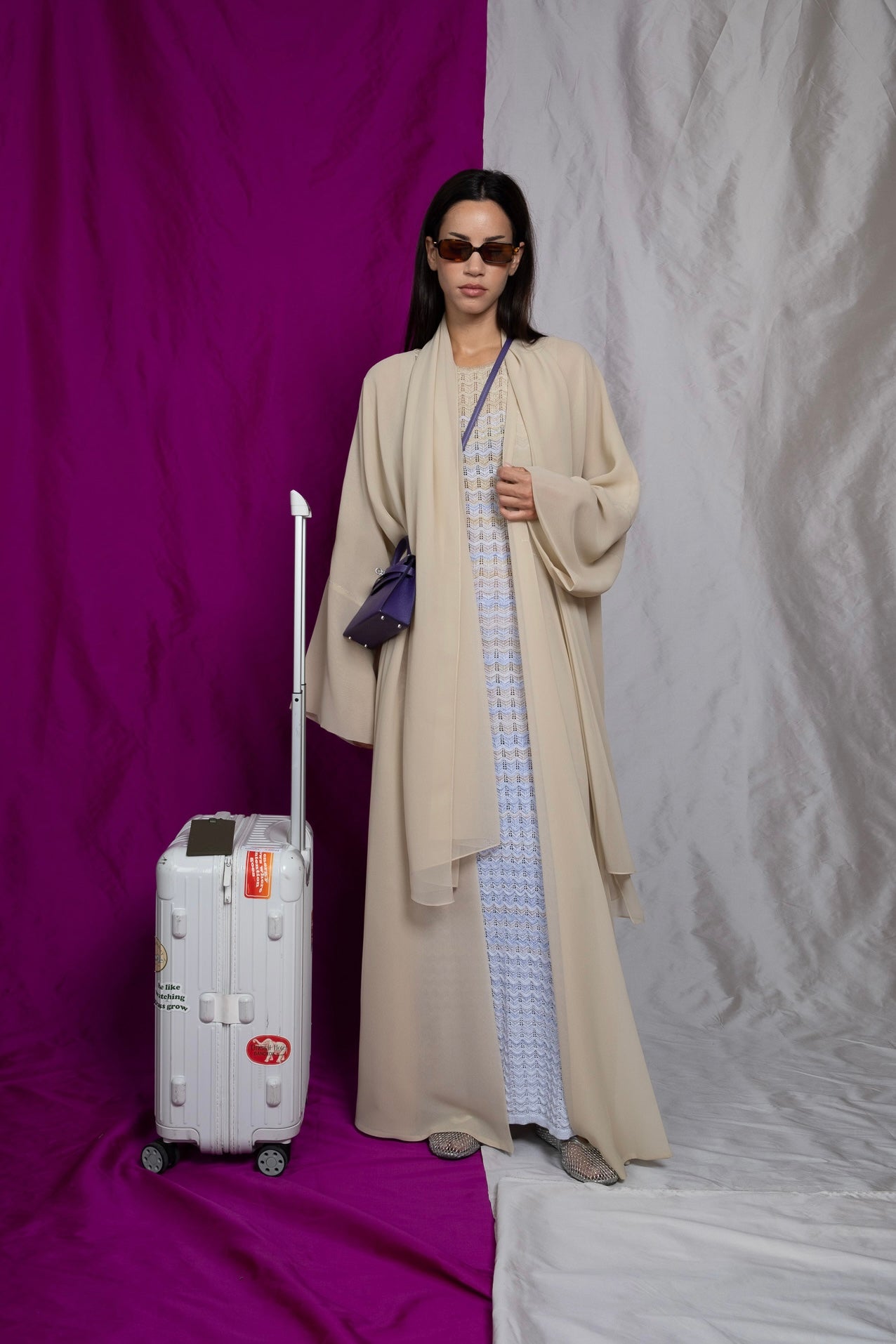 the zigzag stitch abaya - beige
