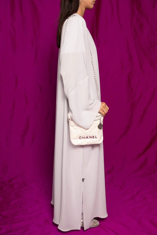 the zigzag stitch abaya - white