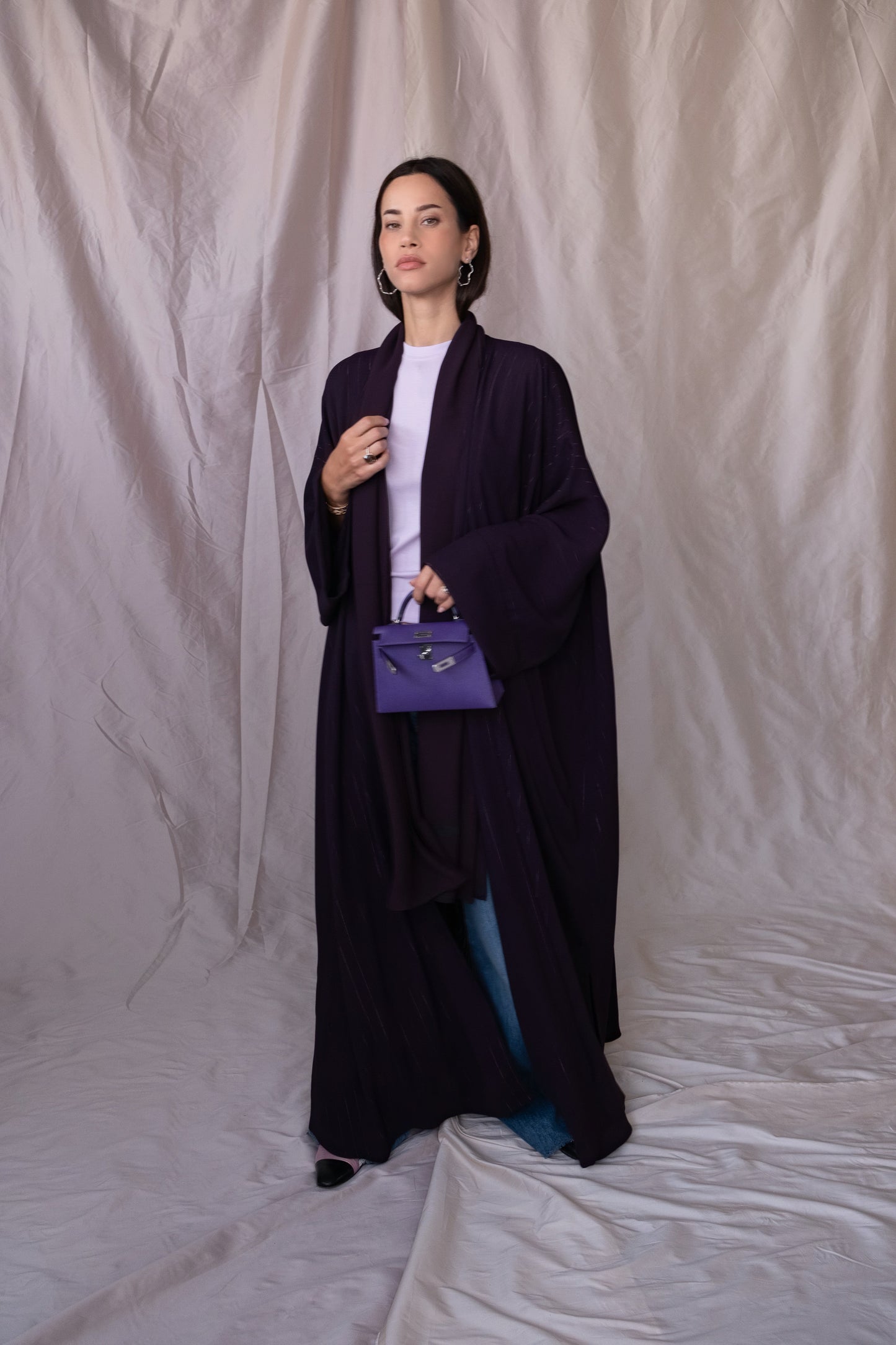 the metallic lines abaya - dark purple