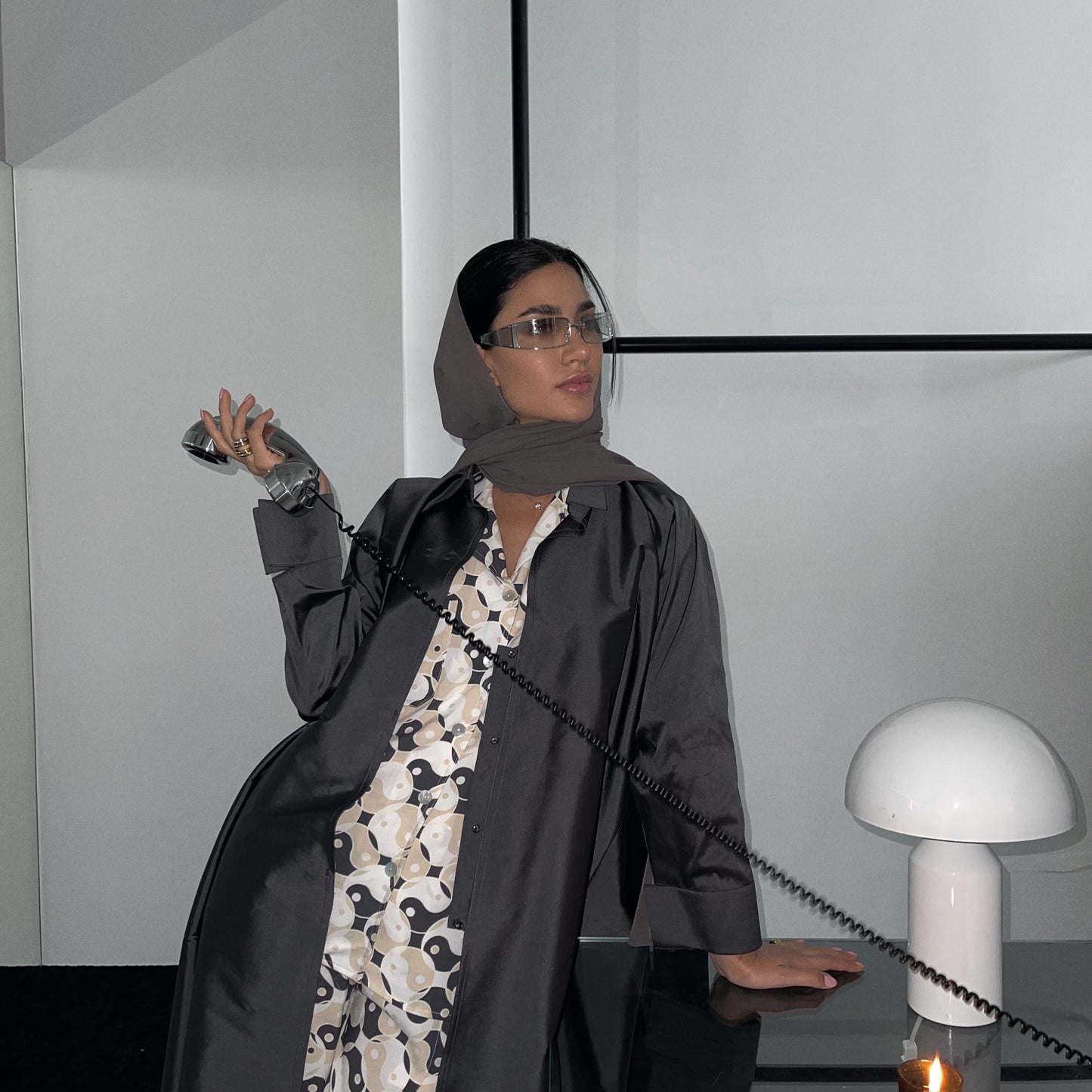 tafetta daily shirt abaya - grey