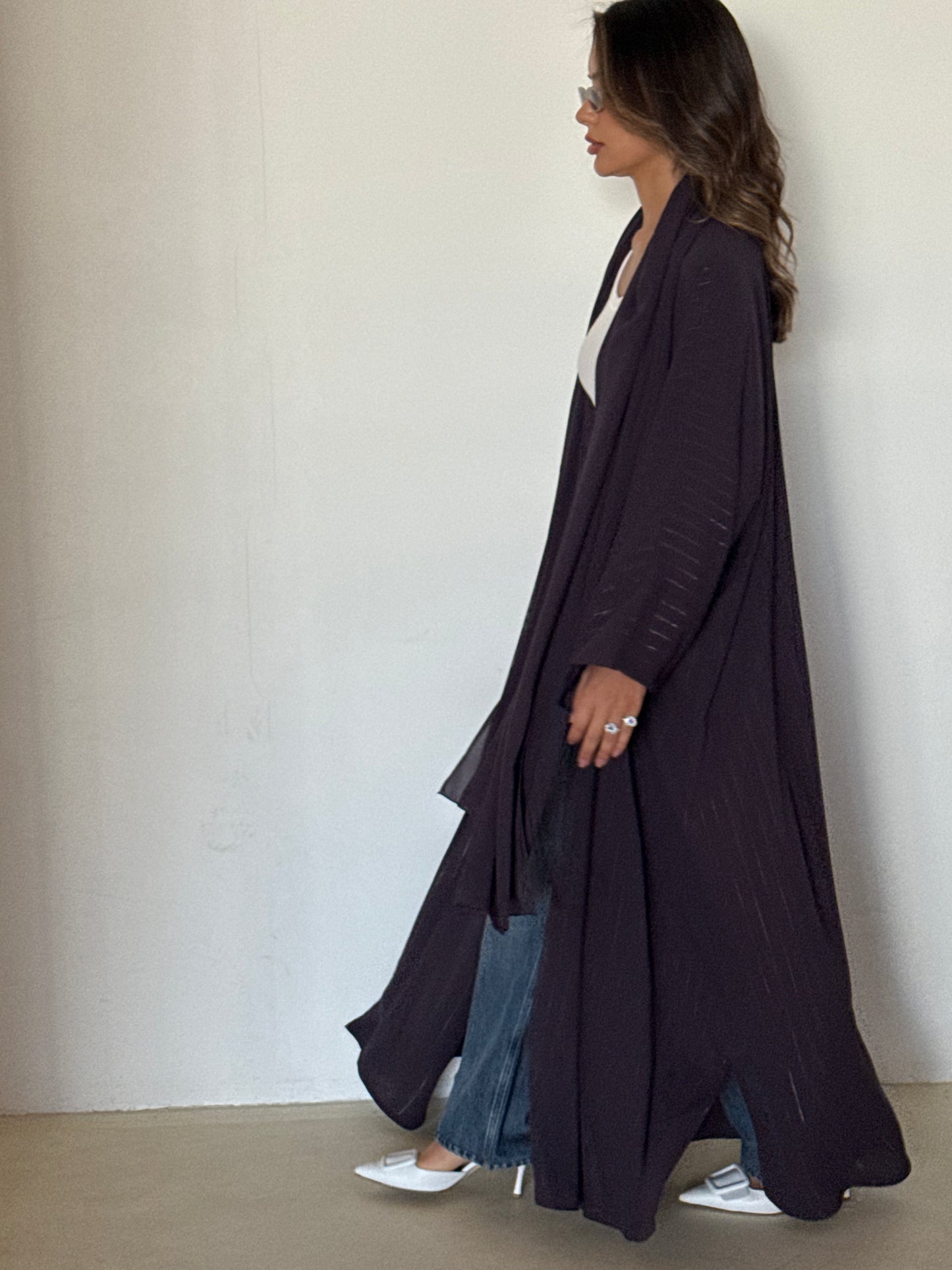 the metallic lines abaya - dark purple