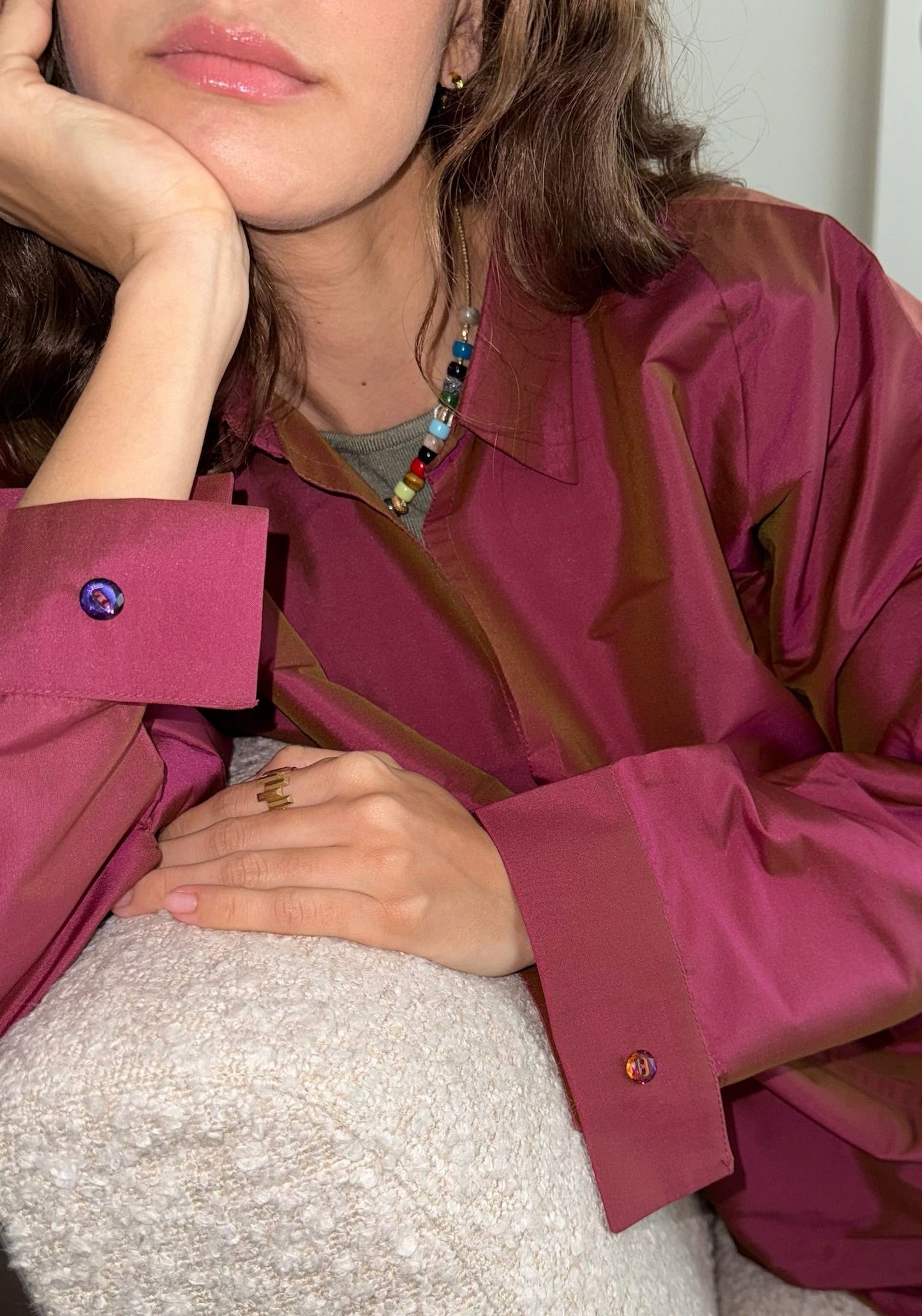 tafetta daily shirt abaya - magenta/gold