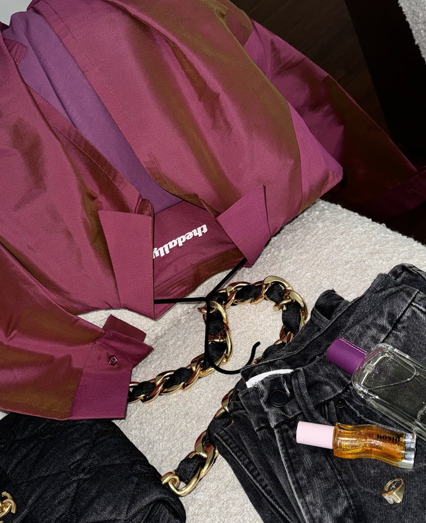 tafetta daily shirt abaya - magenta/gold