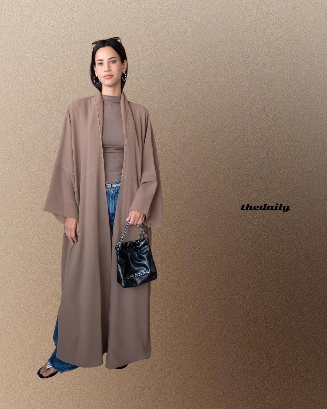 the flower stitch abaya - tan
