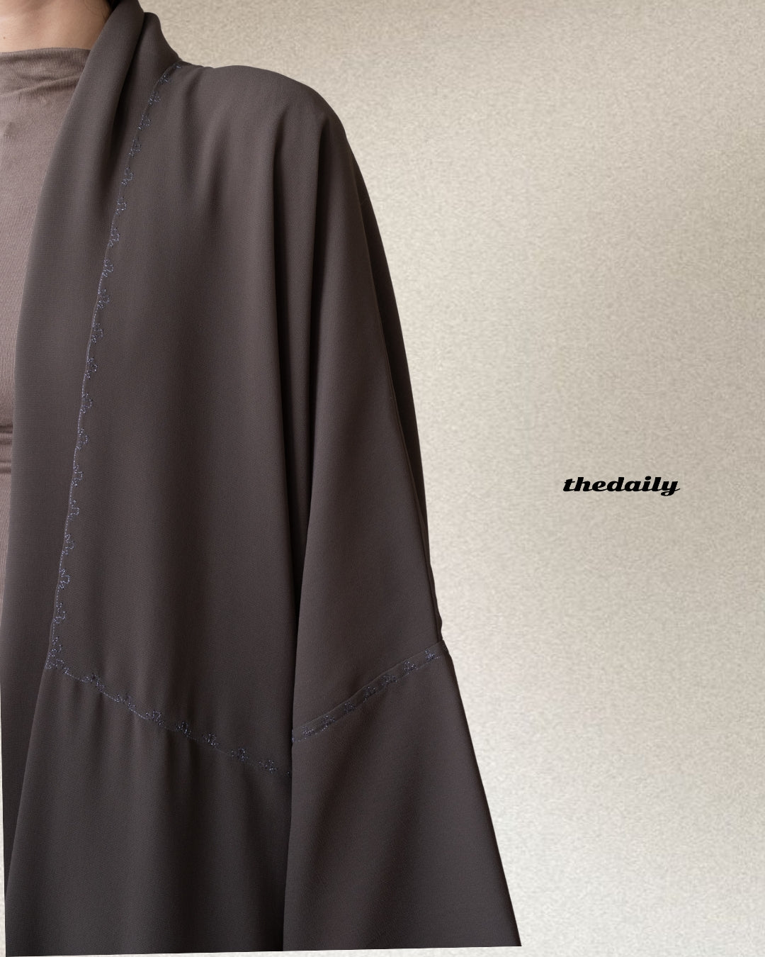 the flower stitch abaya - dark gray
