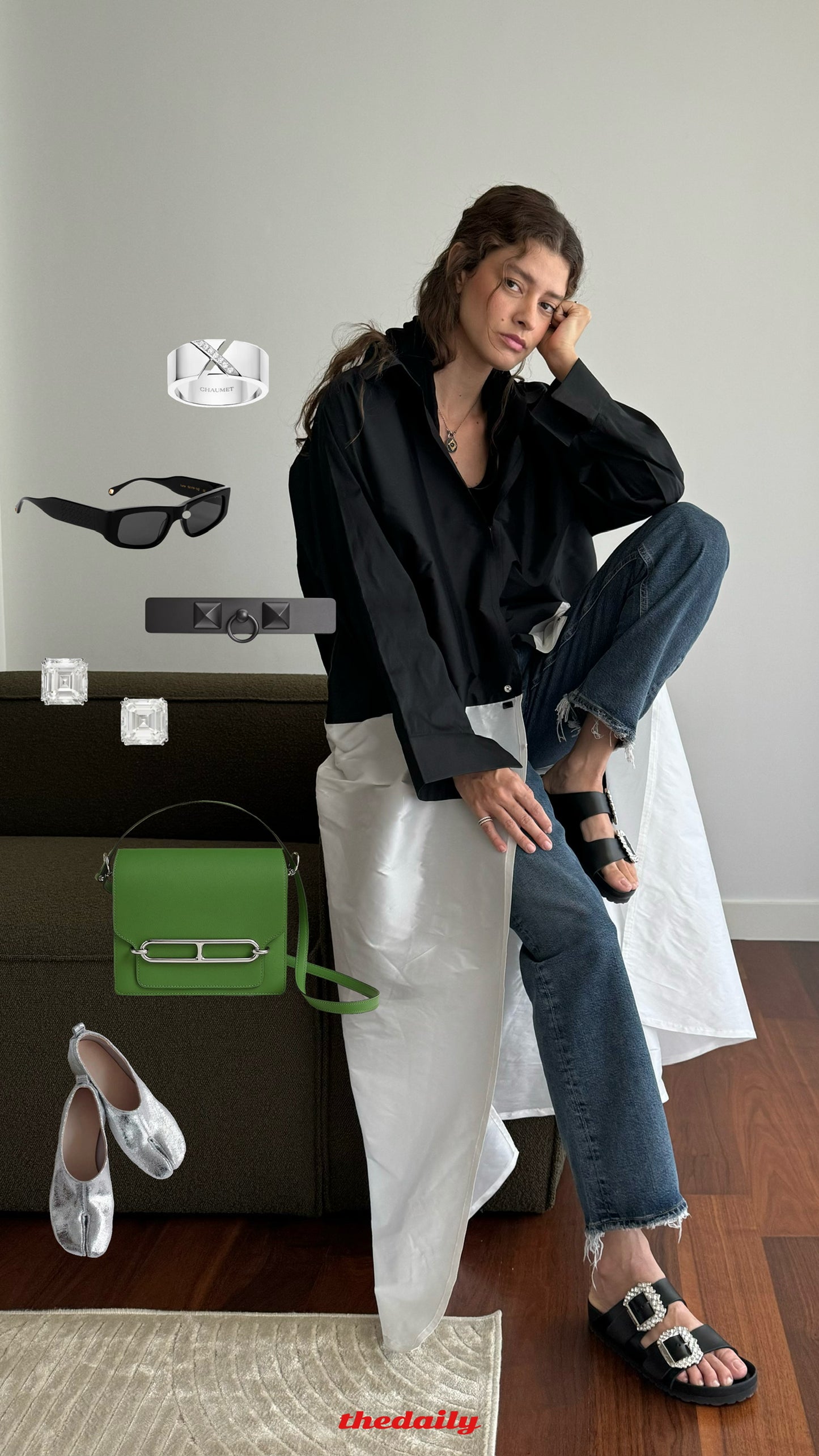 the daily shirt abaya - white & black (half&half)