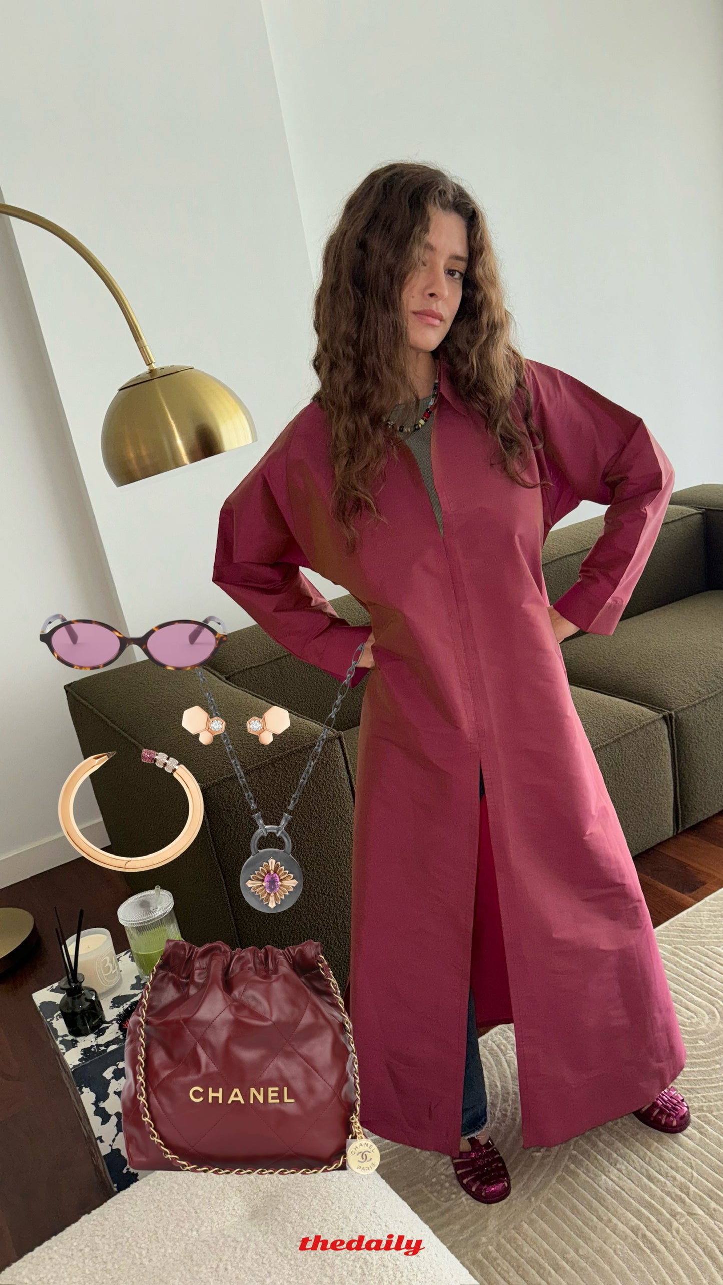 tafetta daily shirt abaya - magenta/gold