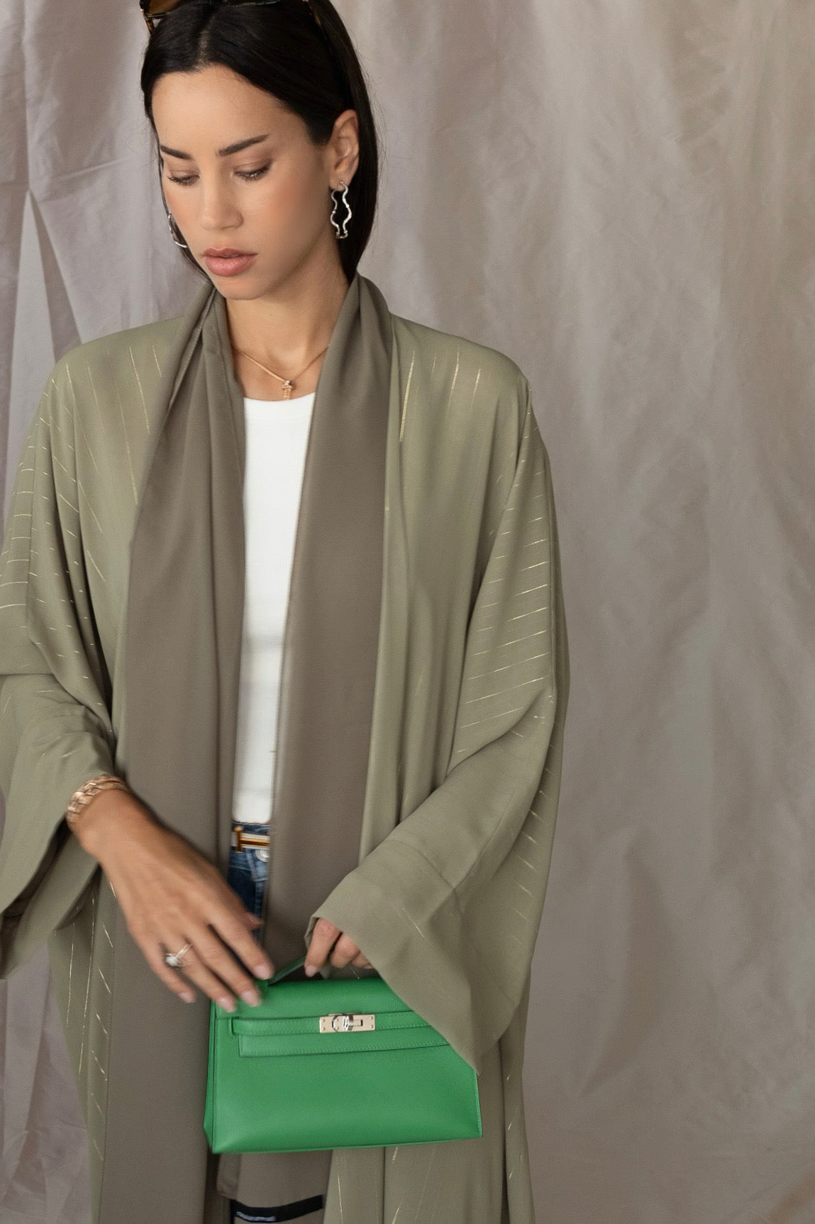 the metallic lines abaya - pistachio icecream