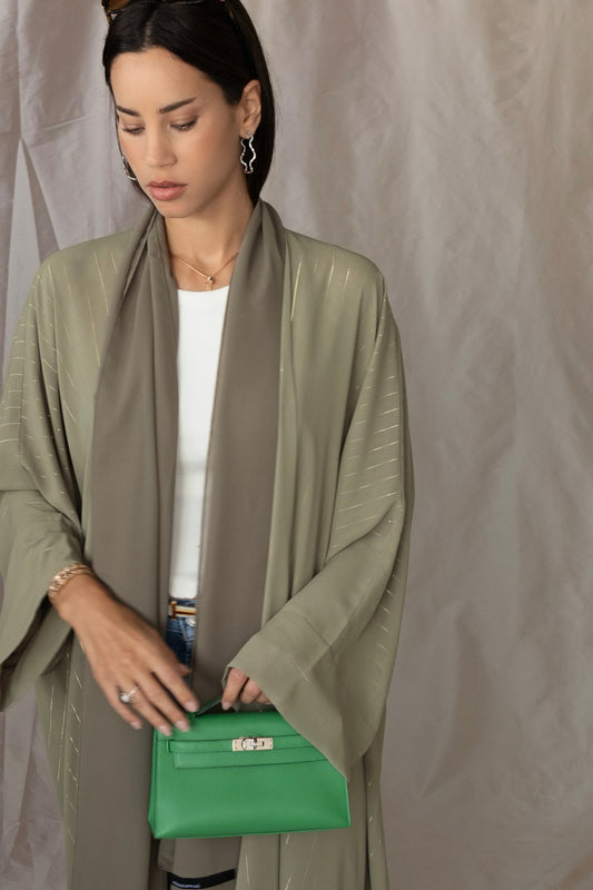 the metallic lines abaya - pistachio icecream