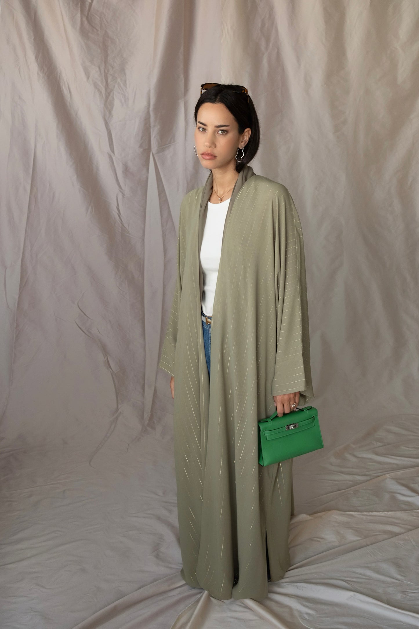 the metallic lines abaya - pistachio icecream