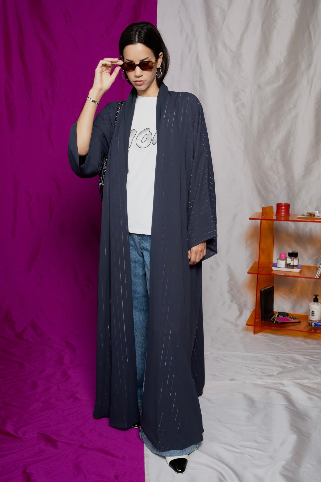 the metallic lines abaya - blue