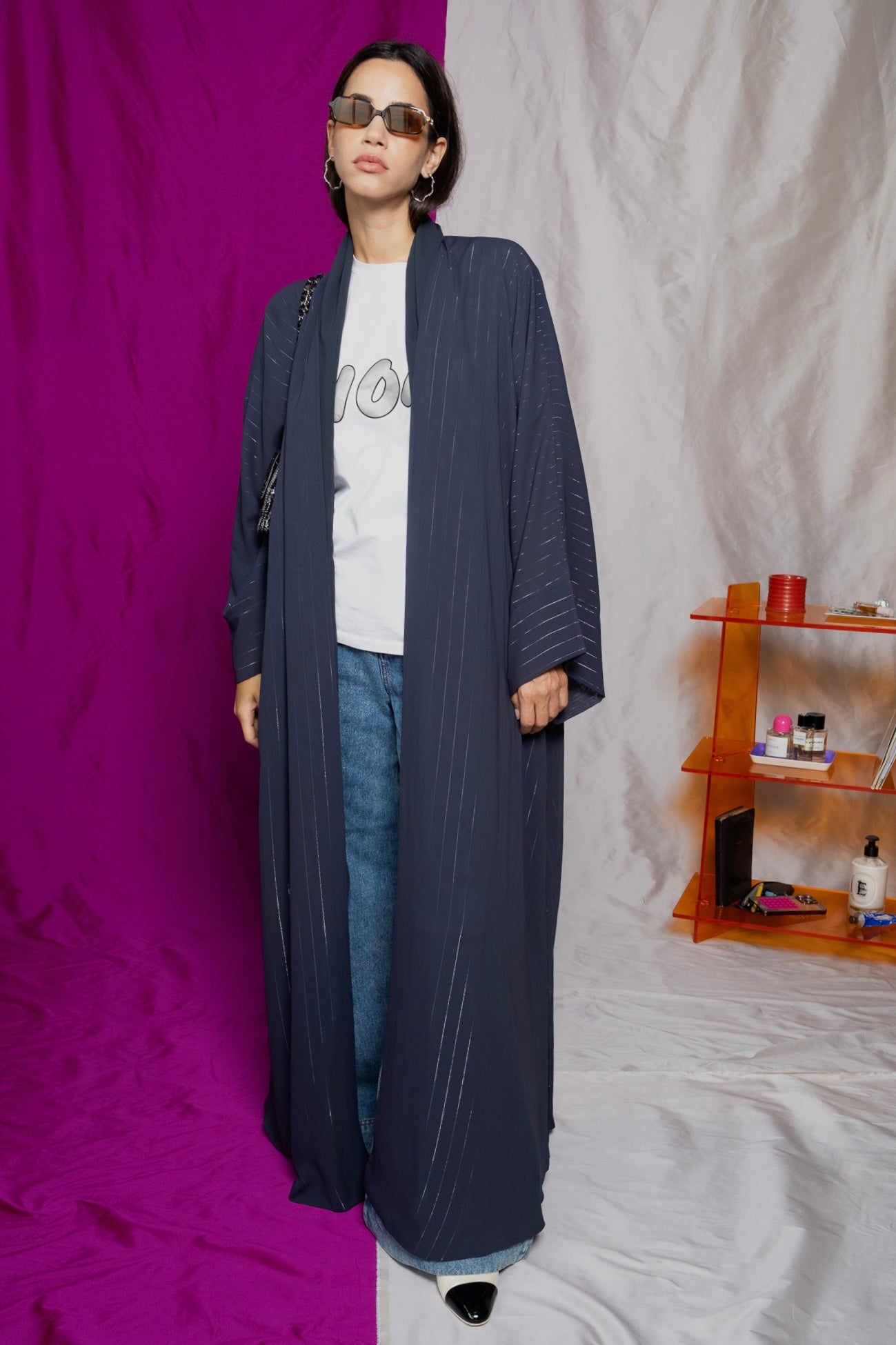the metallic lines abaya - blue