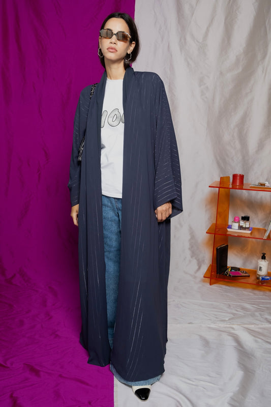 the metallic lines abaya - blue