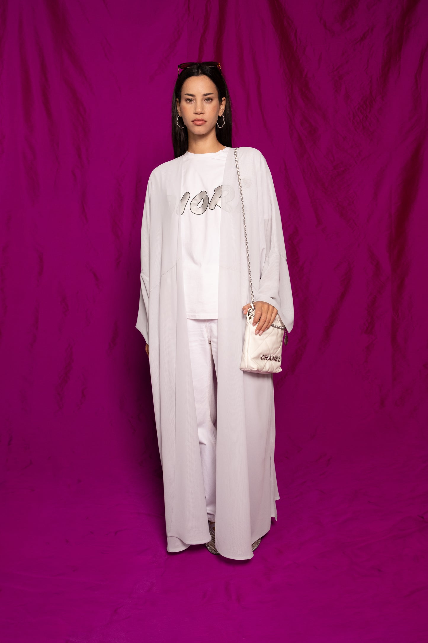 the zigzag stitch abaya - white