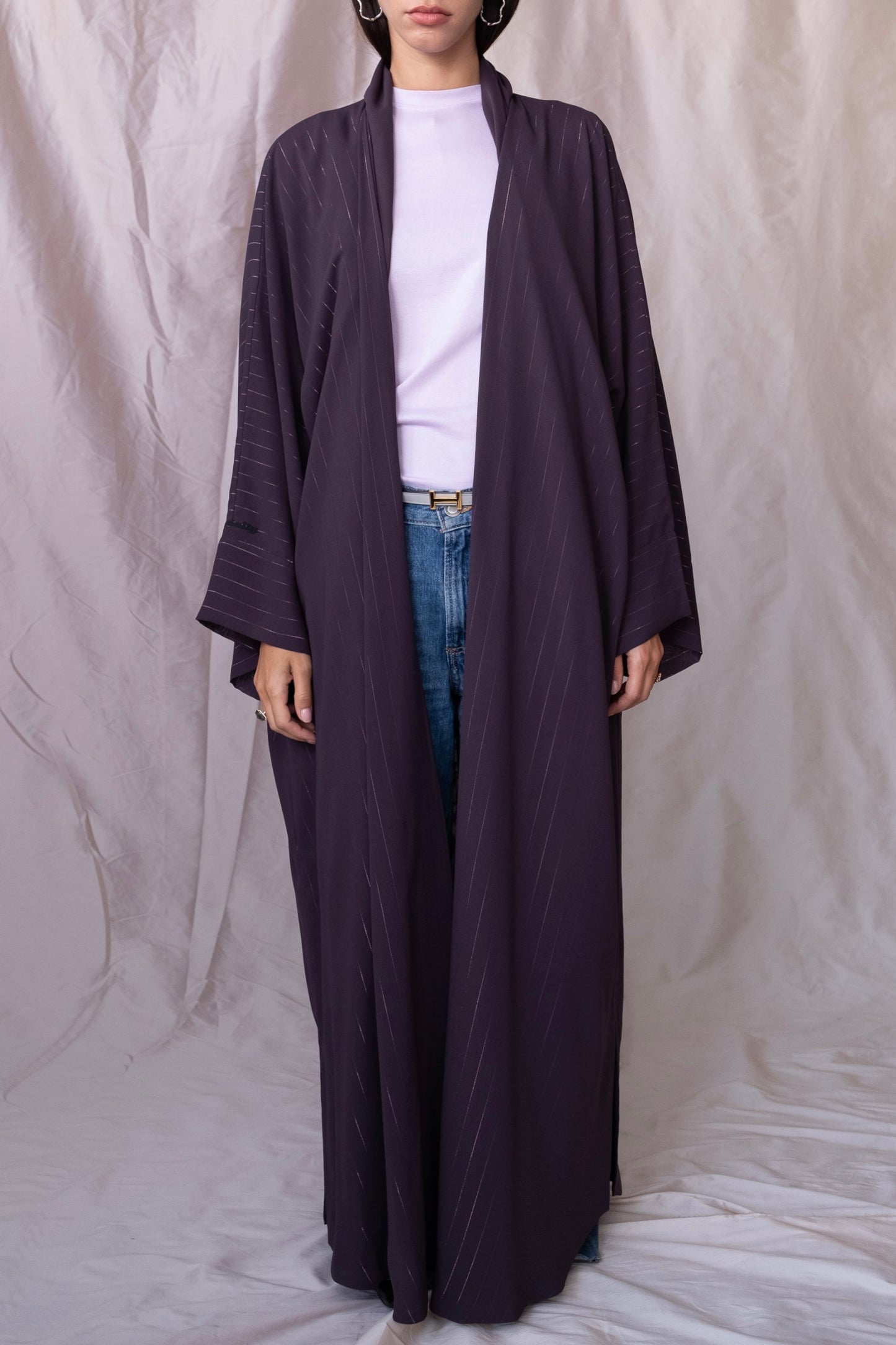 the metallic lines abaya - powder purple