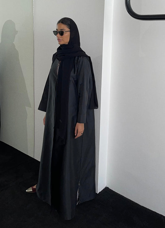 tafetta daily shirt abaya - black