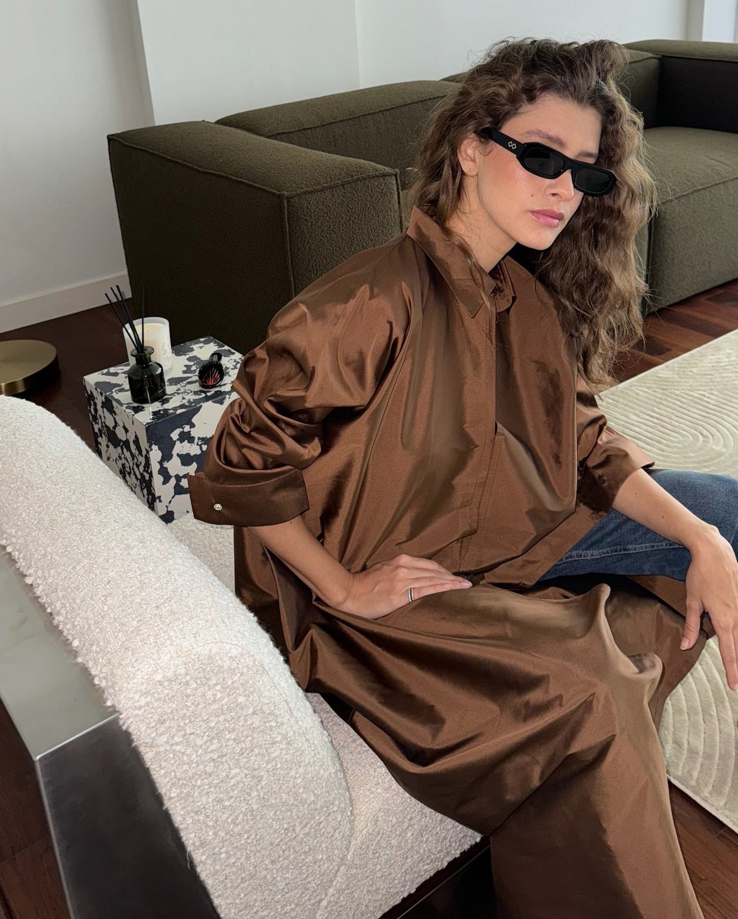 the daily shirt abaya - copper/brown (two-toned)