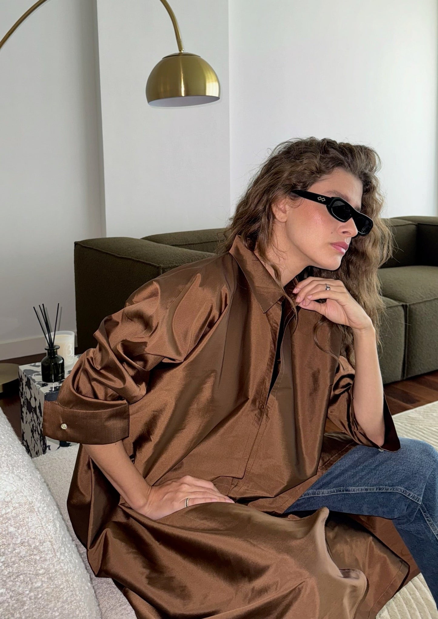 the daily shirt abaya - copper/brown (two-toned)