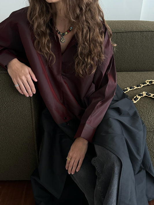 the daily shirt abaya - maroon/black (two-toned)