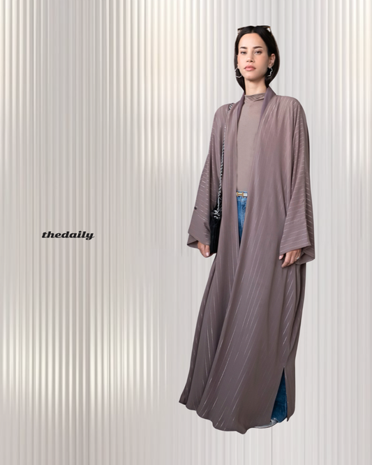 the metallic lines abaya - mauve