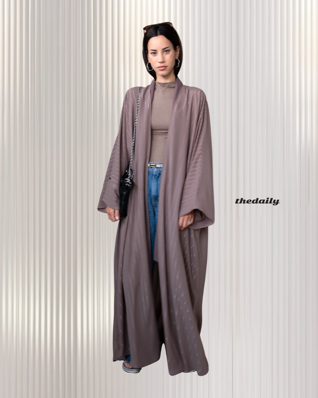 the metallic lines abaya - mauve