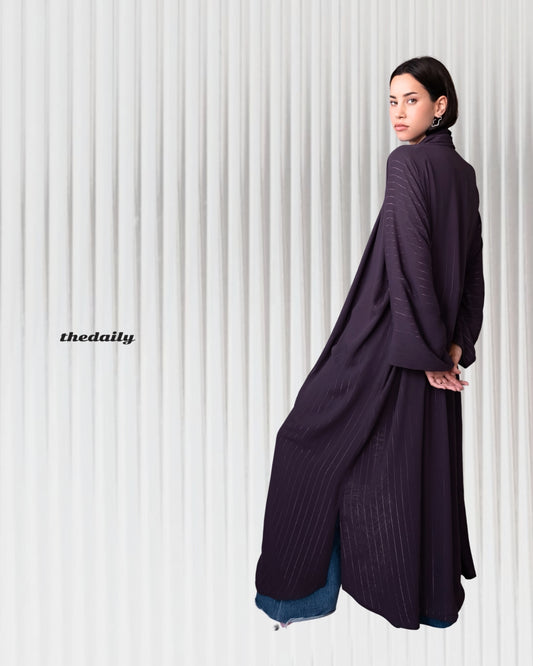the metallic lines abaya - powder purple