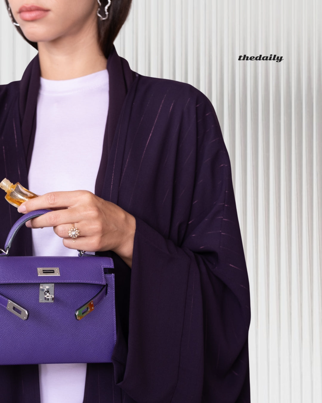 the metallic lines abaya - dark purple