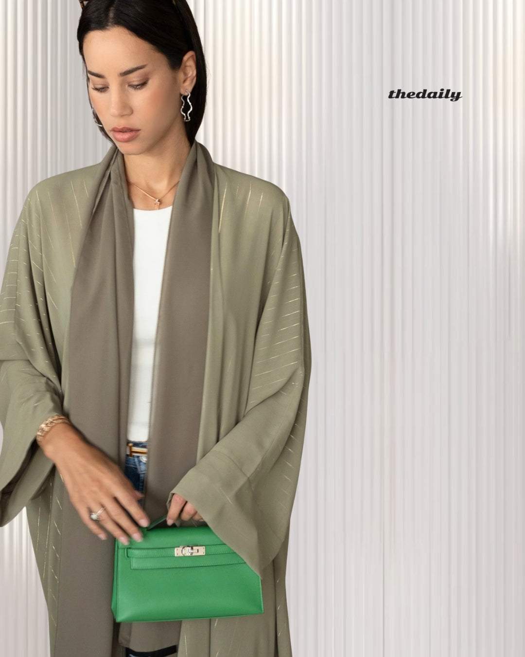the metallic lines abaya - pistachio icecream