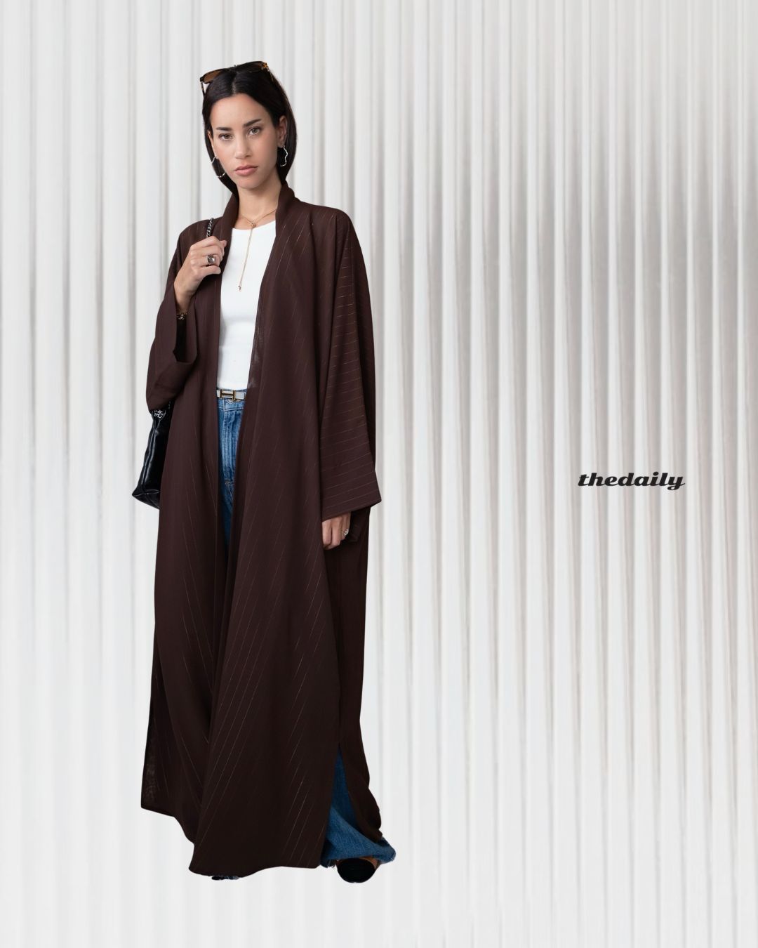 the metallic lines abaya - dark brown