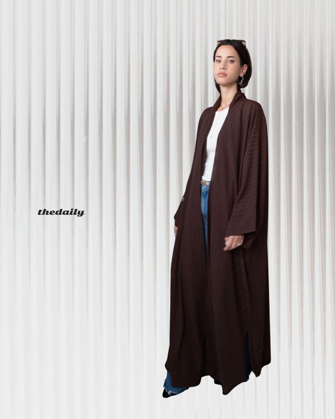 the metallic lines abaya - dark brown