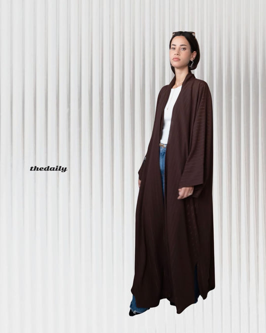 the metallic lines abaya - dark brown