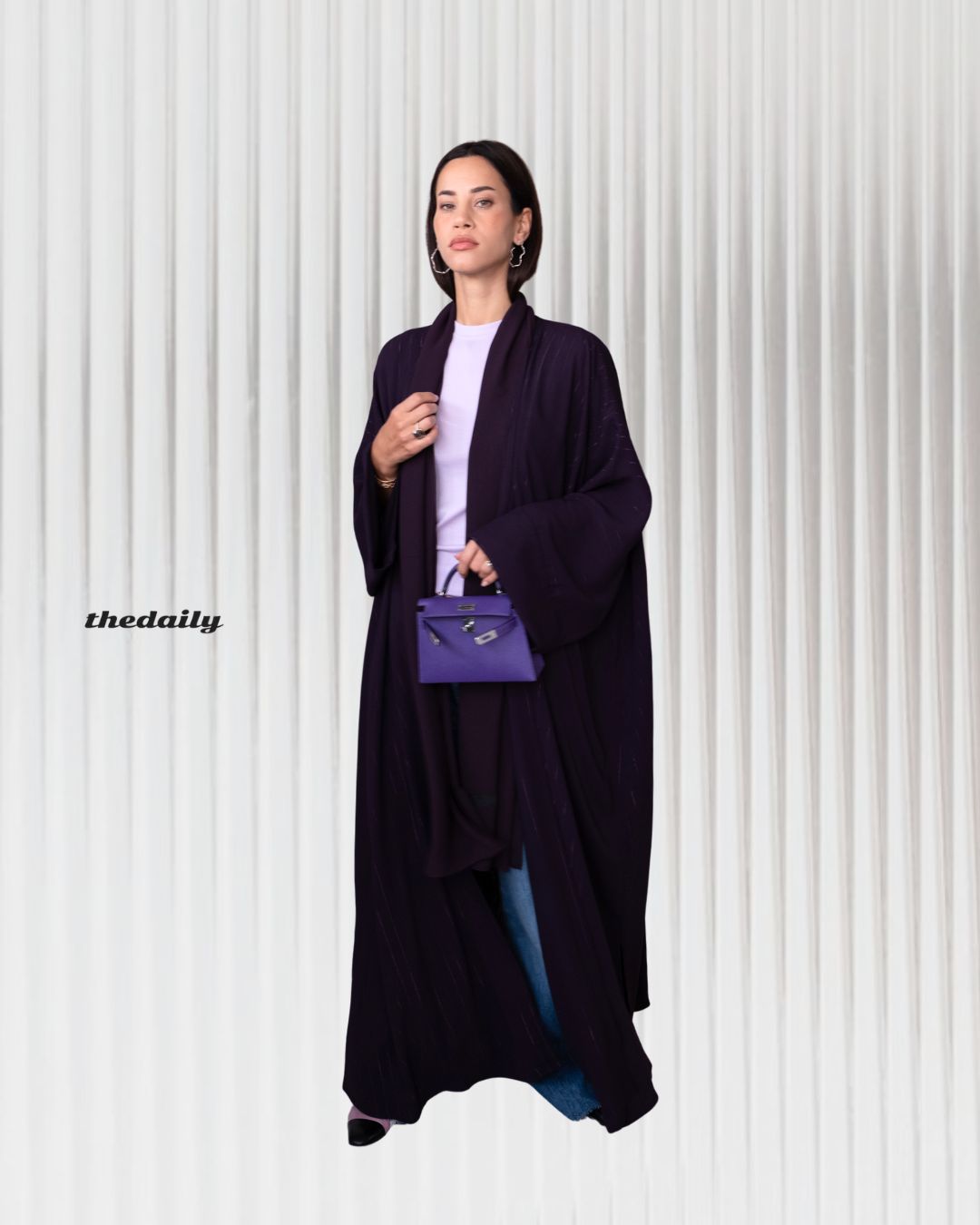 the metallic lines abaya - dark purple