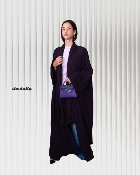 the metallic lines abaya - dark purple