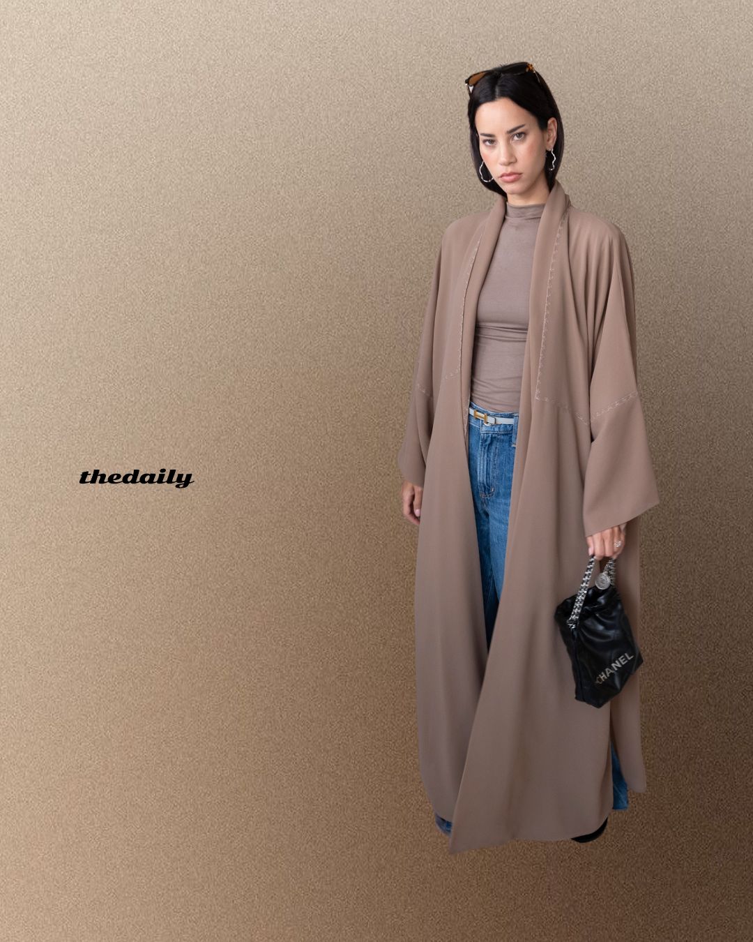 the flower stitch abaya - tan