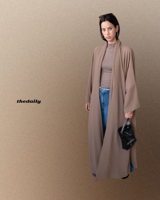 the flower stitch abaya - tan