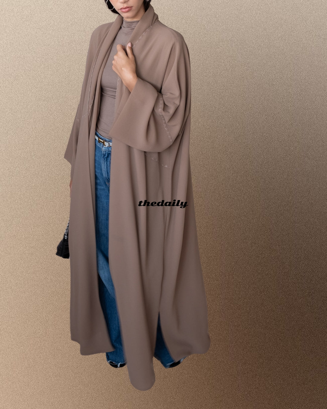 the flower stitch abaya - tan