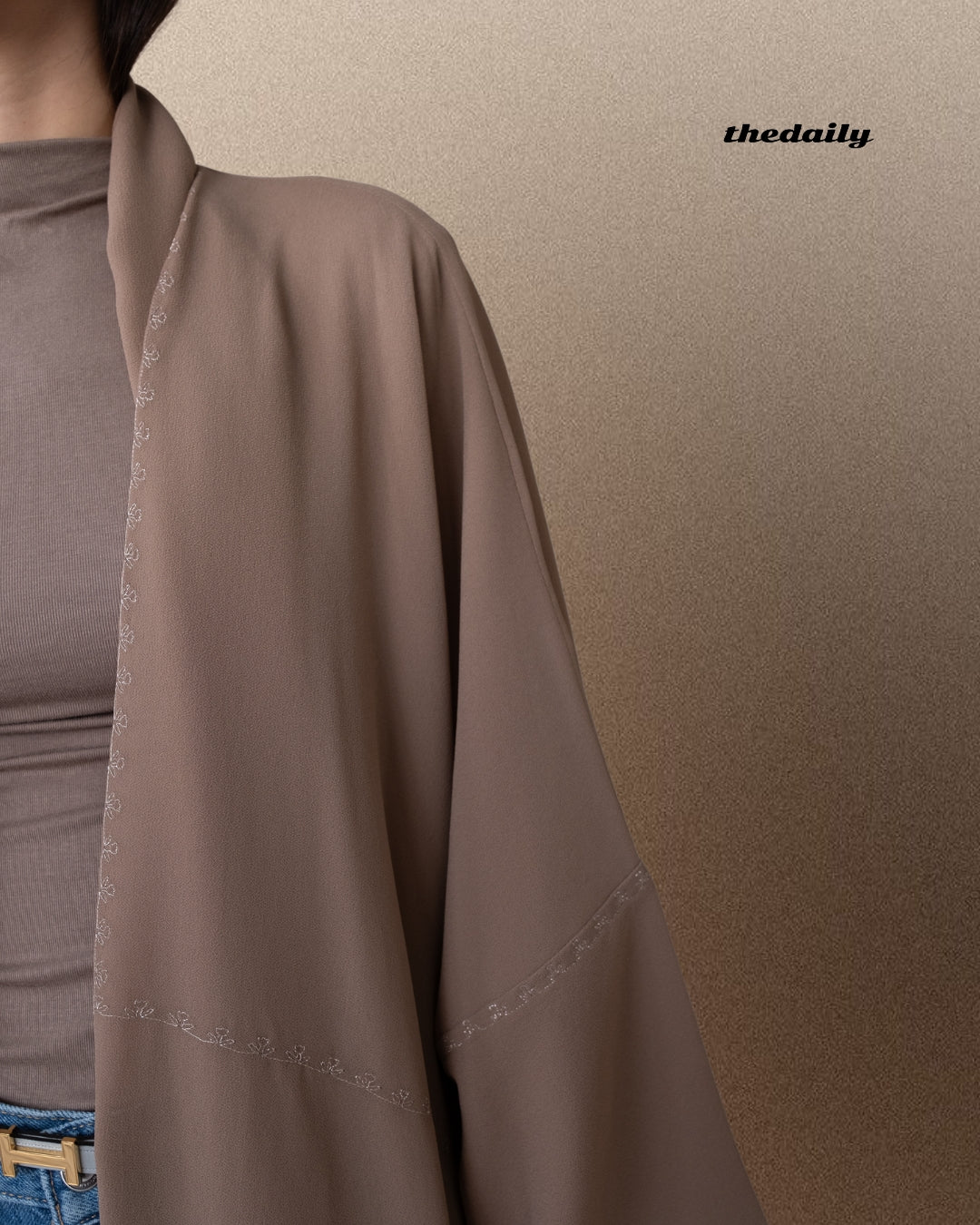 the flower stitch abaya - tan
