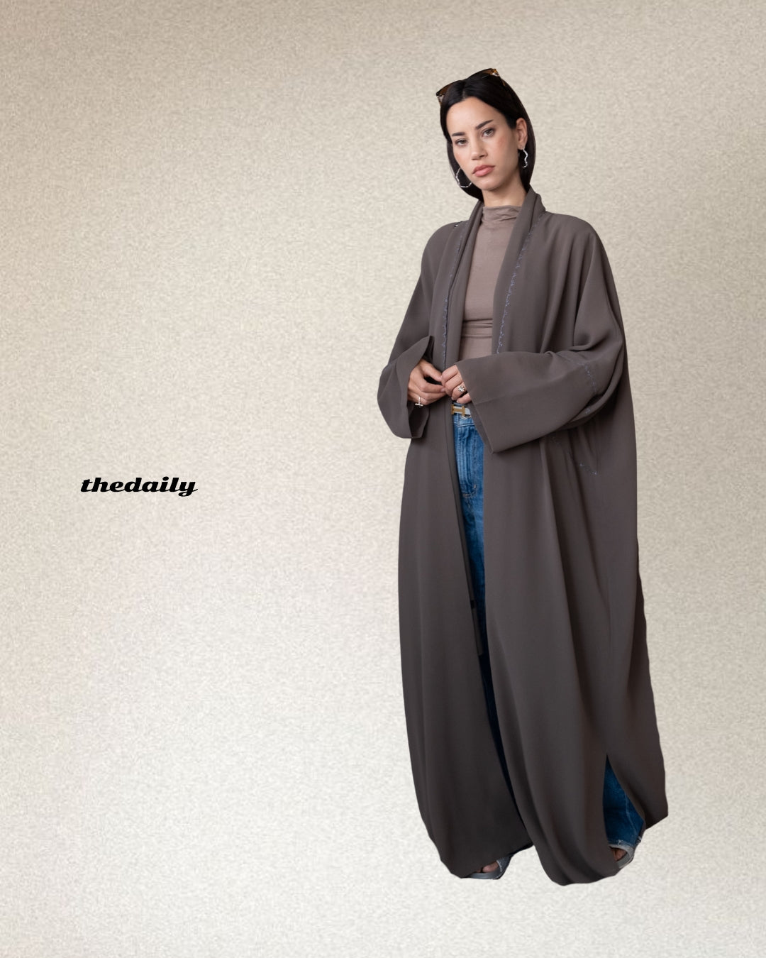 the flower stitch abaya - dark gray
