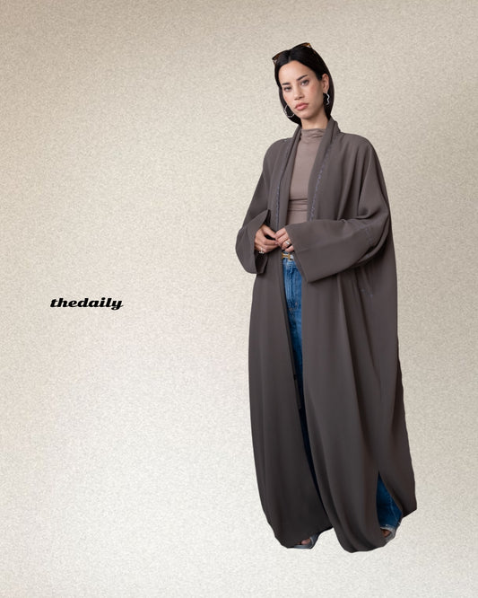 the flower stitch abaya - dark gray