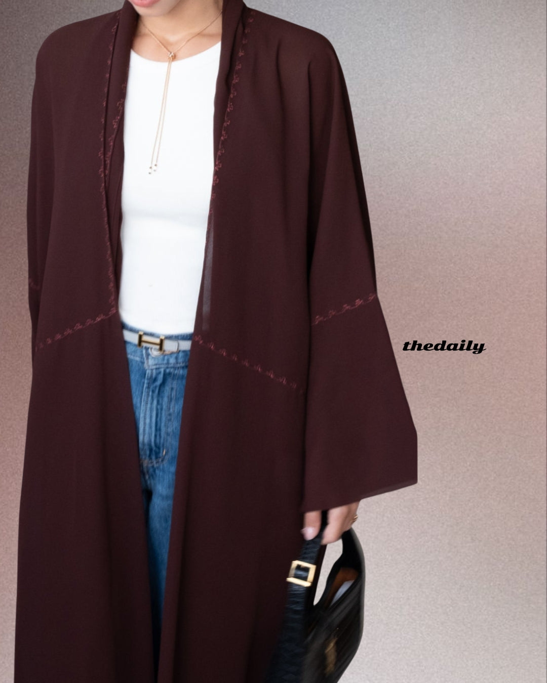 the flower stitch abaya - brown
