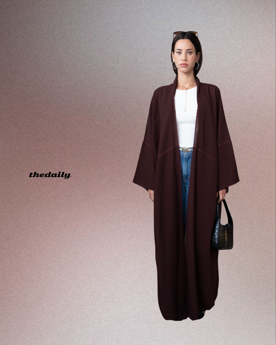 the flower stitch abaya - brown
