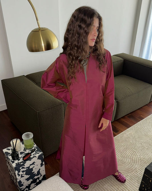 tafetta daily shirt abaya - magenta/gold